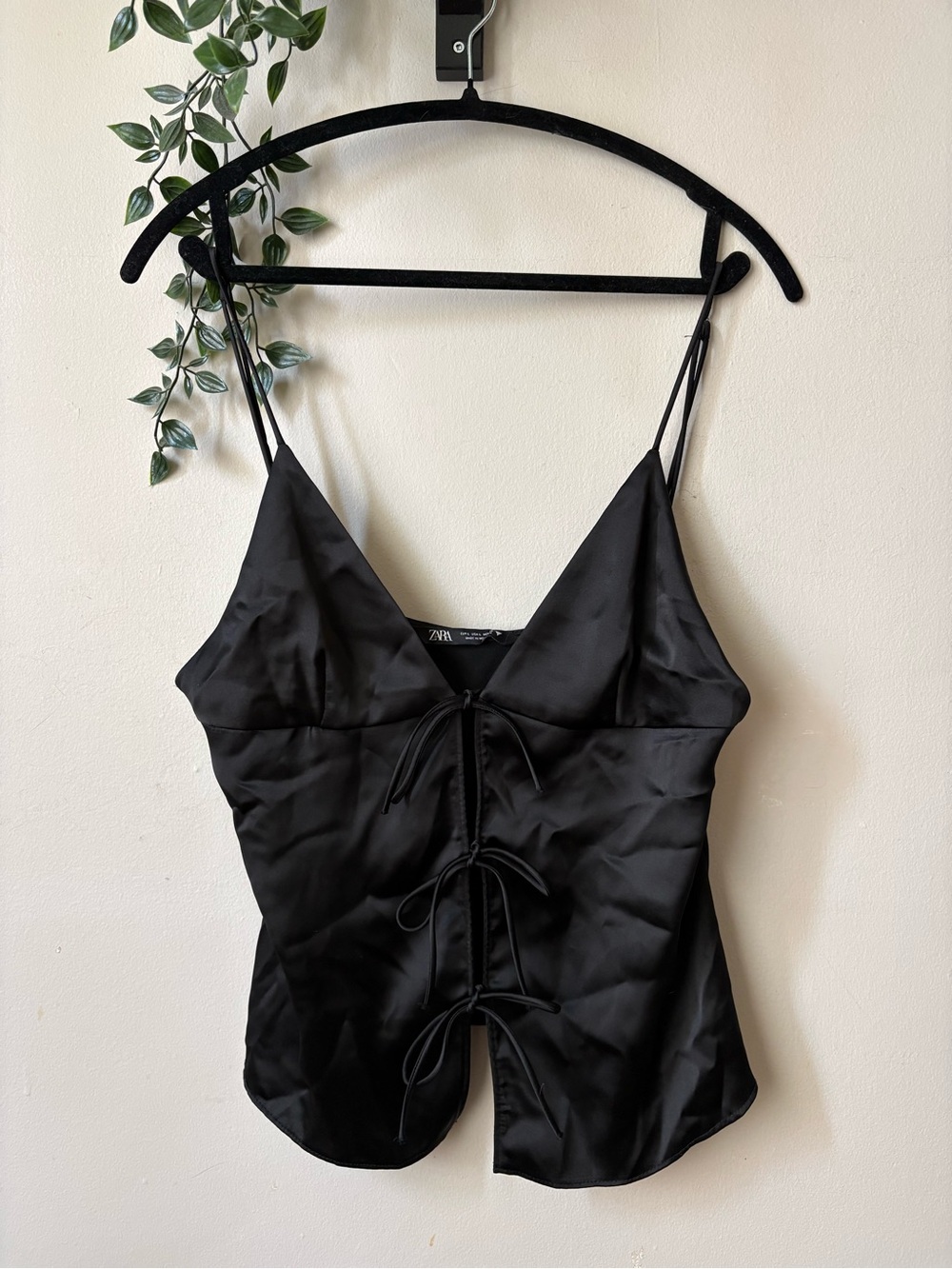 Zara Black Satin Tie-Front Camisole